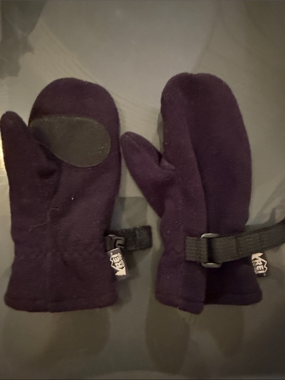 REI Kids Black Fleece Mittens with Grip Patch
